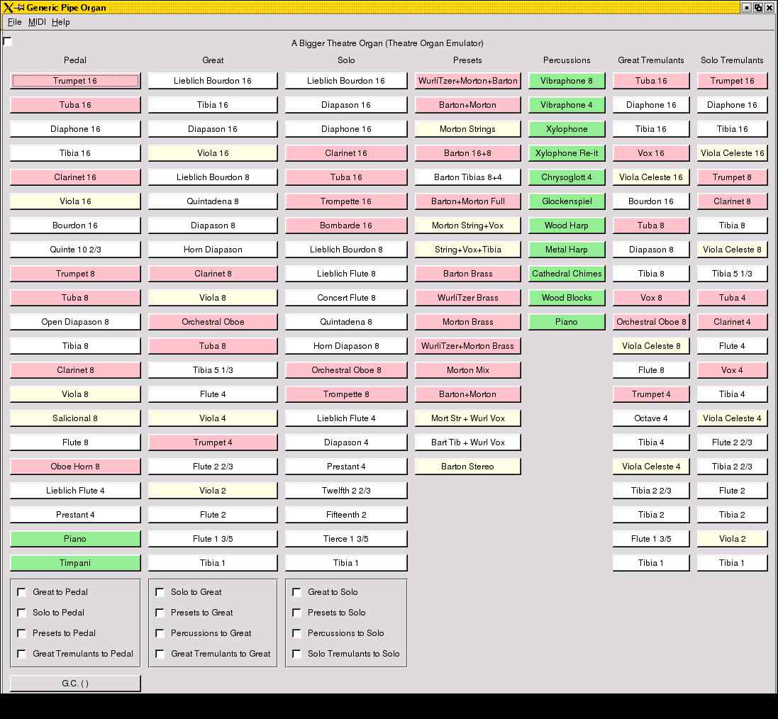 GENPO for Linux, here emulating a Theatre Pipe Organ