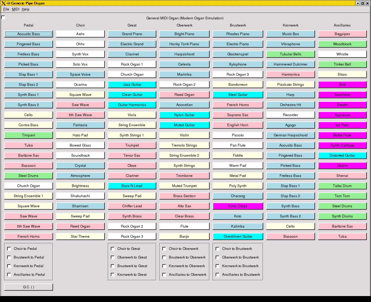 General MIDI playable from your organ console!
